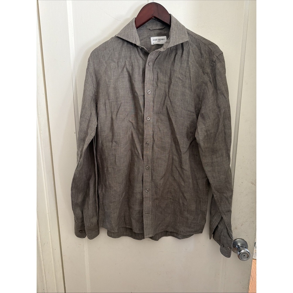 John Henric Sweden Men Brown Long Sleeve Linen ButtonDown Shirt 15 1/2 39 Casual